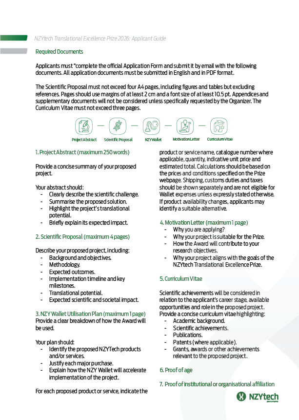 NZYTech's tweet photo. A competitive proposal makes the next step clear: the scientific challenge, proposed solution, measurable milestones, translational potential and expected impact. 

Review the Applicant Guide before submitting: https://t.co/VbVfmrjuk4 https://t.co/79wMHViVnG