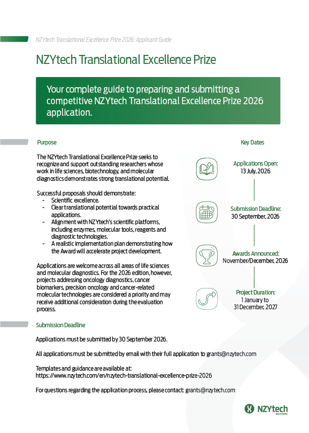 NZYTech's tweet photo. A competitive proposal makes the next step clear: the scientific challenge, proposed solution, measurable milestones, translational potential and expected impact. 

Review the Applicant Guide before submitting: https://t.co/VbVfmrjuk4 https://t.co/79wMHViVnG