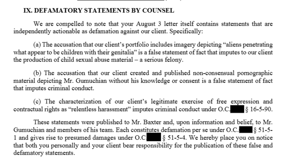 SlayeddotCoom's tweet photo. Google doccy but it's not really a google doccy and I'm posting it at 4AM because insomnia is kicking my skull in.
Talking to some youtubers about the story, so I'm not publishing the full letters yet, but here's an excerpt.
Slander this heinous and damaging will not go unanswered.
