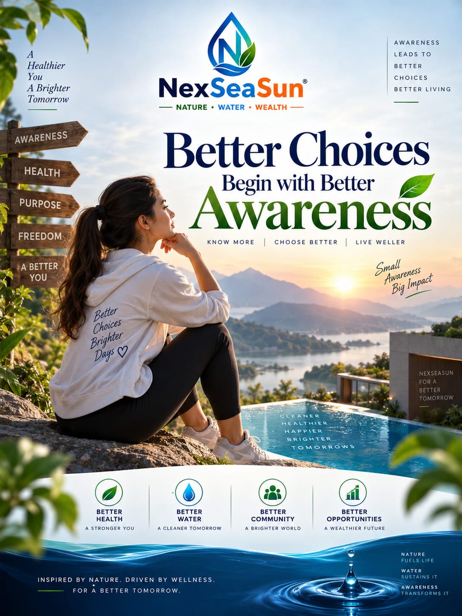 nexseasun's tweet photo. Better choices create a better tomorrow. 🌍At NexSeaSun, we believe meaningful change starts with awareness. When we know more, we choose better—for our health, our communities, and our planet.#NexSeaSun #BetterChoices #SustainableLiving #CleanWater #HealthyLiving https://t.co/HZUHfJqPiW