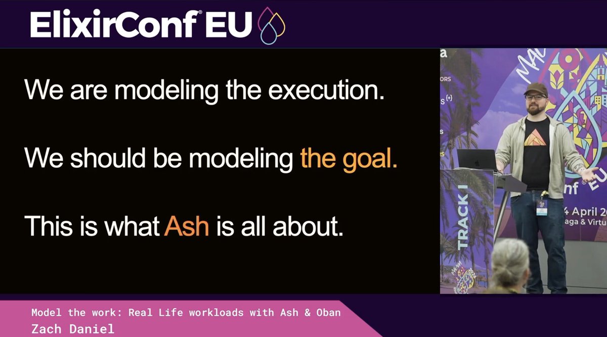 ElixirConfEU's tweet photo. Your jobs table is not a domain model. @ZachSDaniel1 keynotes "Exoskeletons, not Autopilots" at #ElixirConf US - this Thursday, Chicago
Get your virtual pass! https://t.co/zAwRudxWrZ
📺 Talk on modeling real workloads with Ash &amp; Oban: https://t.co/If73XDZNtR
#Elixir #Ash https://t.co/tATibnCi07