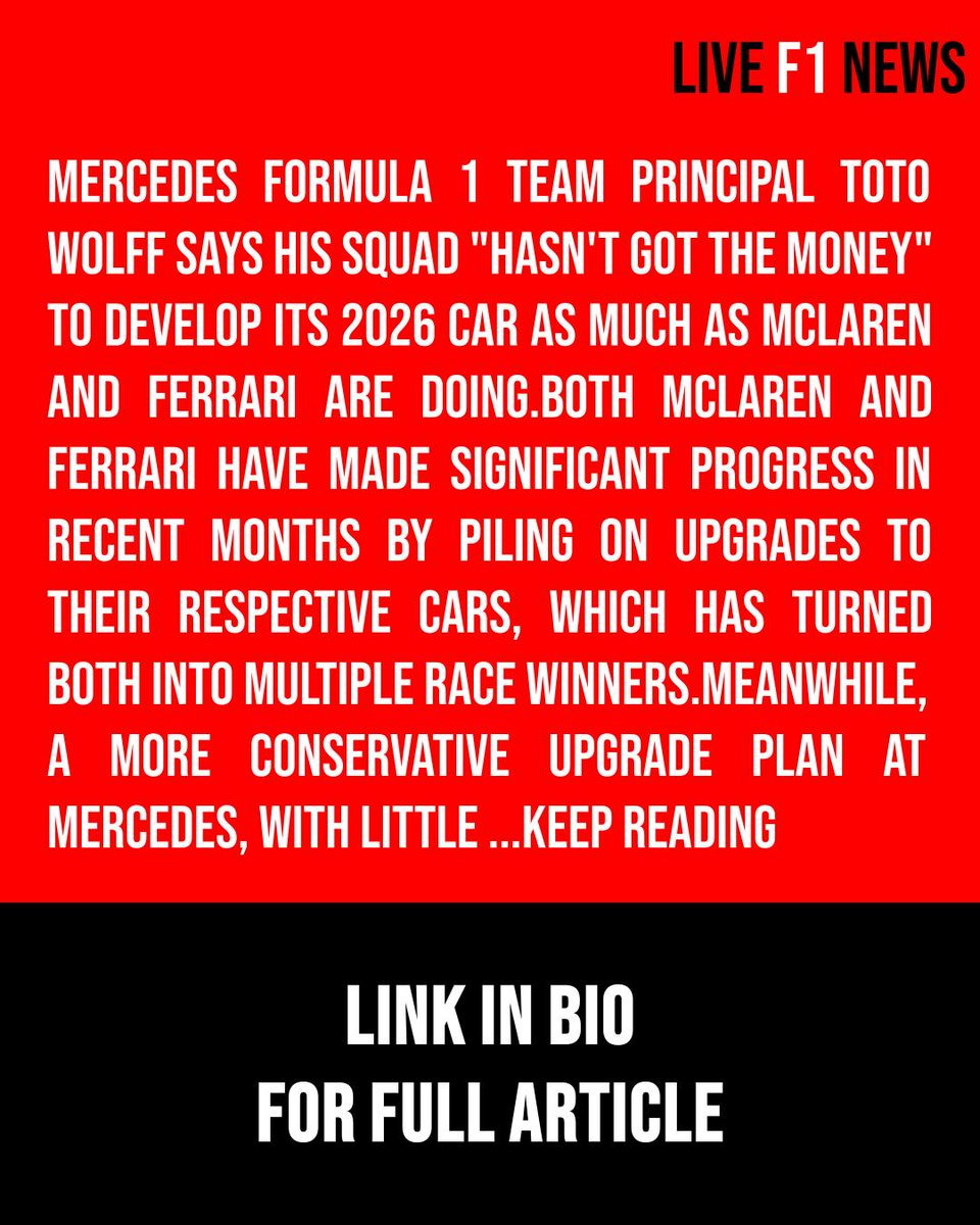 IngerZurawkukj's tweet photo. Mercedes “doesn’t have the money” to keep up with rival teams’ F1 upgrades. https://t.co/MAFzGal19H