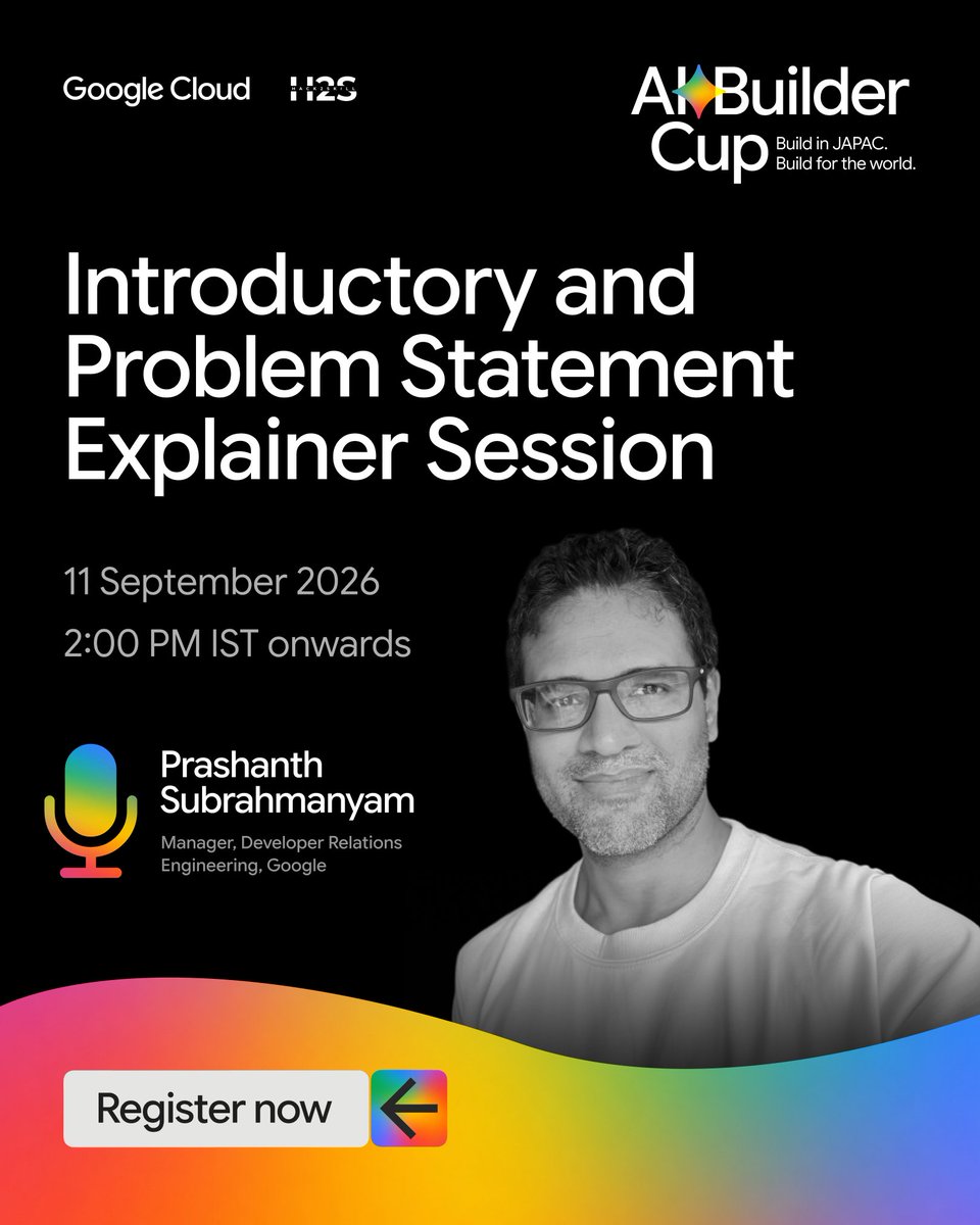 hack2skill's tweet photo. Your Road to Singapore starts here.

JAPAC’s largest Google Cloud hackathon is LIVE. ⚡

Join the Introductory &amp; Problem Statement Explainer Session to understand the challenges, hear from Google experts, and get ready to build your way to the Grand Finale.

📅 11 Sep | 2 PM IST https://t.co/1RZ8Z2qkWT