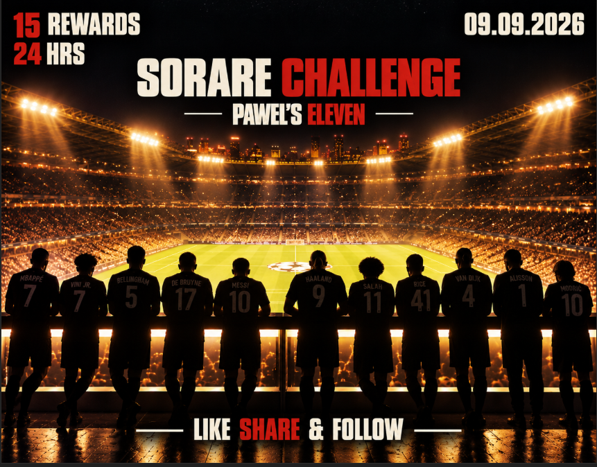 PawelTrader_'s tweet photo. 🔥 PAWEL’S ELEVEN — SORARE CHALLENGE 🔥

Got new cards you don’t need? Trade them for my old cards at 95% of their value! 👀

🎁 UP FOR GRABS:
🏆 3× Rare
🏆 3× Limited
💵 4× $5
Every accepted offer = one chance to win!
More offers accepted, more chances you have. 🔥

🎉 COMMUNITY GIVEAWAY:
🏆 2× Rare
🏆 3× Limited
Want to enter? It’s simple:
✅ Follow
🔄 Share
❤️ Like

⏰ You have 24 hours!
Good luck everyone — let’s make this one legendary. 🃏⚽🔥

#sorare