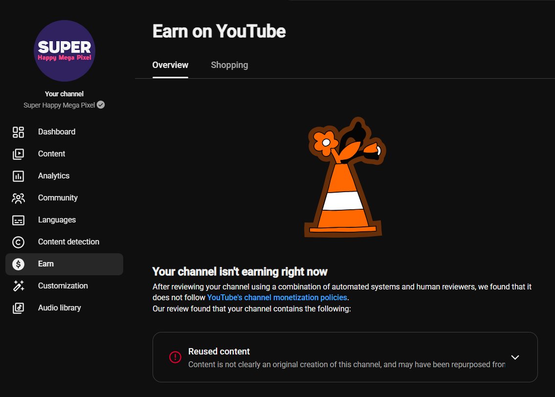 SHMegaPixel's tweet photo. @YouTube, your AI moderation is killing creators.

In December 2025, Super Happy Mega Pixel was wrongfully demonetized for “reused content.”

We appealed.

YouTube reviewed our case, admitted it was a mistake, apologized, and restored us to YPP.

That should have been the end of it.

But nine months later, your AI moderation demonetized us again for essentially the same reason.

Our content has not materially changed.

And YouTube’s reused-content policy has not changed either.

So if YouTube already admitted this was a mistake and restored us to YPP, why are we facing the exact same issue again?

We’ve contacted support repeatedly, but we still cannot get a clear answer or a genuine human review.

There are 8 billion people in the world, so why can’t I get hold of one that works at your company?

We are an animation studio. Real people write, animate, edit, and produce these videos. There are people directly working on this channel whose livelihoods are affected by this decision.

AI can make mistakes. Saying there are four R’s in “strawberry” on a Google search is one thing. Completely shutting down someone’s income is another.

That is exactly why there needs to be a human safety net when these systems get something wrong.

YouTube already admitted this was a mistake once. Nine months later, we’re fighting the same decision all over again.

Please, just let a real human look at our case.

@TeamYouTube
@YouTubeLiaison
@YouTubeCreators
@nealmohan
@reneritchie

#youtube