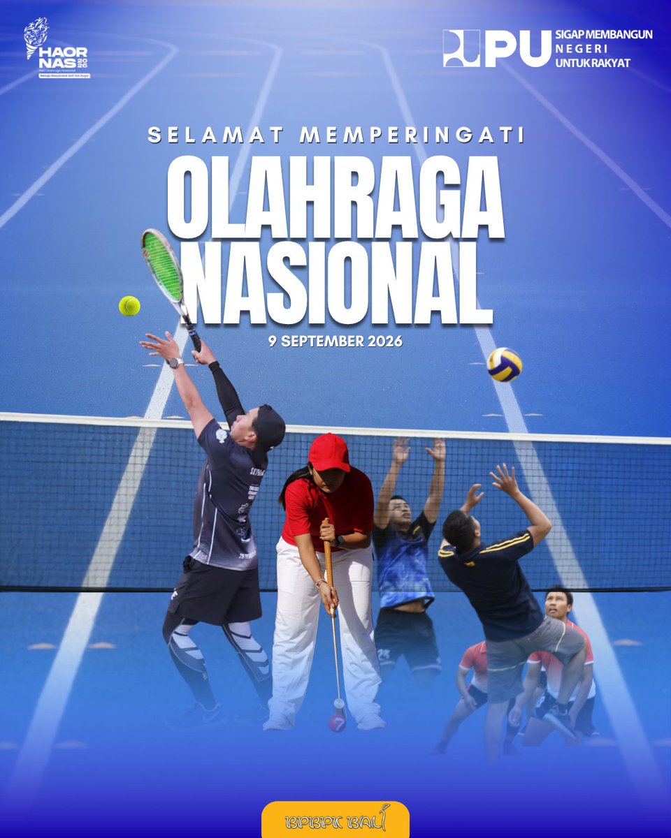 pu_ck_bali's tweet photo. Menuju Masyarakat Aktif dan Bugar✊🏼
Segenap jajaran Balai Penataan Bangunan, Prasarana dan Kawasan Bali Mengucapkan Selamat Hari Olahraga Nasional 2026.
#pu608 #sigapmembangunnegeriuntukrakyat 
#bpbpkbalisigapmembangunbali https://t.co/2bhuUa27RD