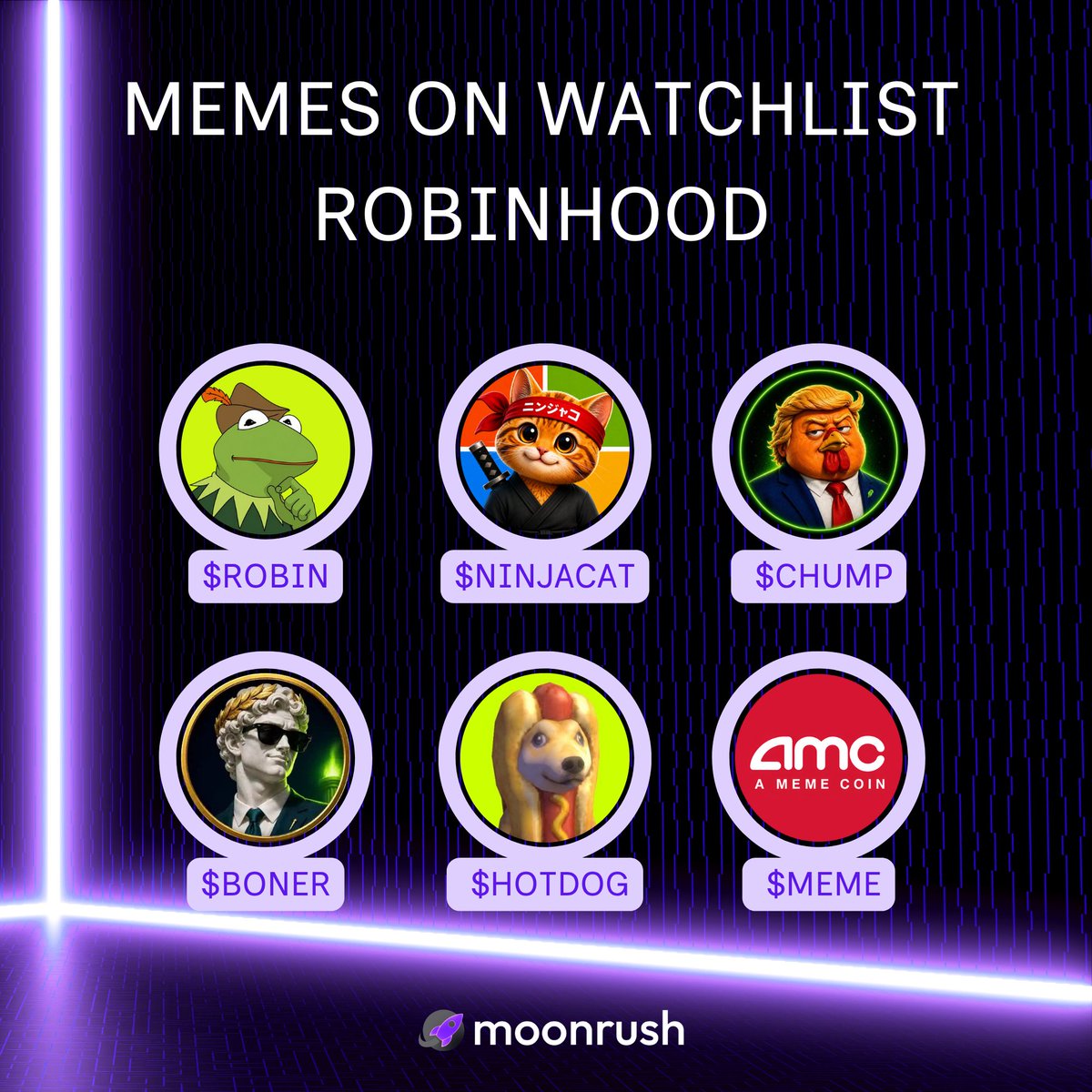moonrushllabs's tweet photo. Robinhood meme season is getting interesting 👀🔥
These names are making noise over the last 24H.

$ROBIN 
solana:4iKit2Ur16idvCkDKXSTT6iYBQDyrFrkSCjca1gzPmMS 
chump-coin:native 
$BONER 
$HOTDOG 
$MEME
 
Something here is cooking. 🐸 https://t.co/N2don3m70I