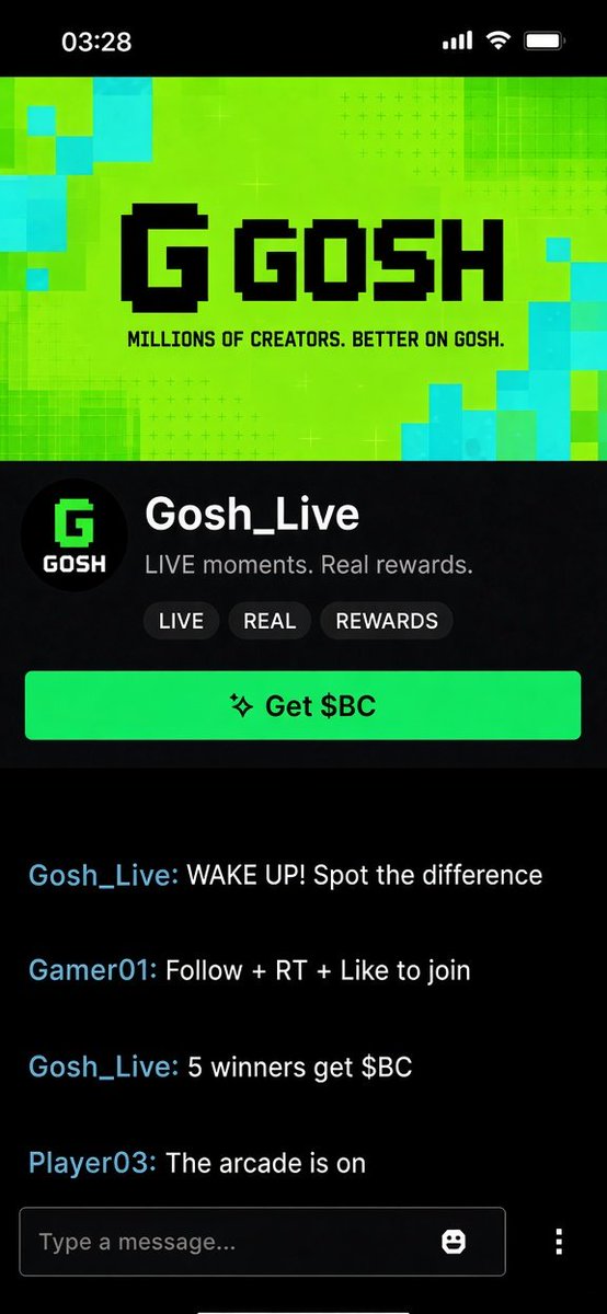 Gosh_Live's tweet photo. hey hey... seems like someone’s live on Gosh?
Spot the differences between these two screens.

-Follow @Gosh_Live
-RT
-Comment the right number of differences.

Random winners get up to 300 $BC.

Wake up, fams! Drop it in the chat 🔍 https://t.co/3gdlILn8ut