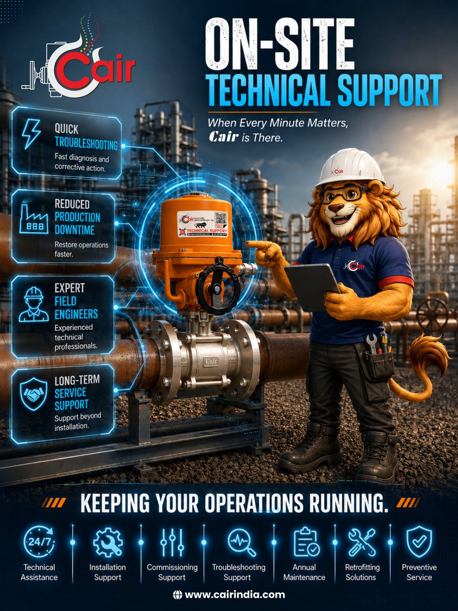 cairautomation's tweet photo. ⚙️ On-Site Support. Less Downtime. More Reliability.

From installation to maintenance and troubleshooting, Cair keeps your valve automation systems running smoothly.

📩 digital@cairindia.com

#CairEuromatic #ValveAutomation #TechnicalSupport https://t.co/761ngKKv4l
