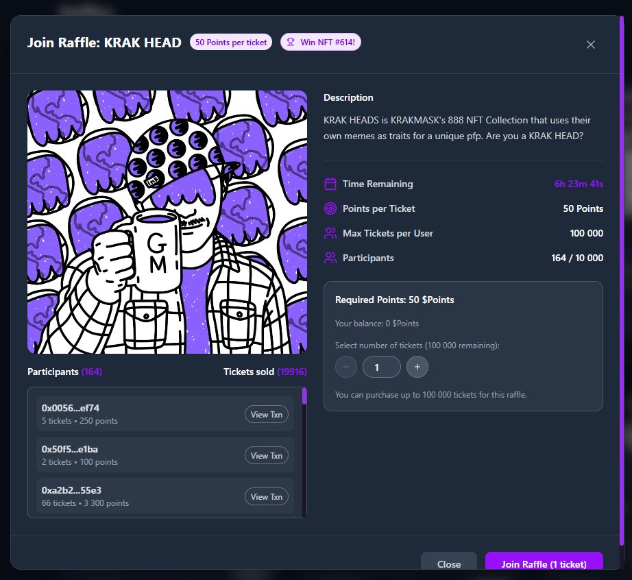 Shellies_NFTs's tweet photo. 🚨 LAST CALL FOR KRAK HEAD RAFFLE! 🚨

The @KrakMask  HEAD Raffle is almost over! You've got less than 6 hours left to get your tickets in before it closes for good. ⏳

KRAK HEADS Floor: 0.059 ETH (~$146) 

🎁 Claim your points daily on @inkonchain : https://t.co/V6mv1UZLAM   
🎟️ Join the latest raffles on @inkonchain : https://t.co/cdPi0gPPXQ
