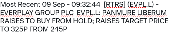 10_ch_10's tweet photo. So the analysts FINALLY wake up one day before the release of @WARDOGS and up their TP for Everplay $EVPL $EVPL.L $EVPL.LN #EVERPLAY to 325P. This weekend's CCU and review-% for WARDOGS will be decisive for the share price up until the trading update on the 15th. https://t.co/vEoh4jPh6L