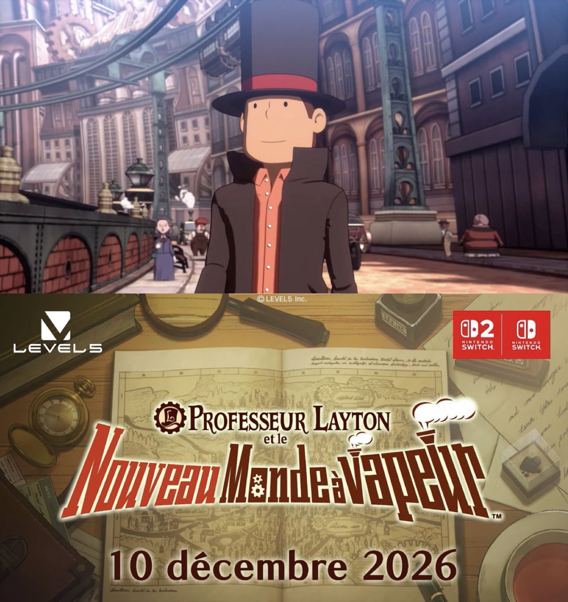 gaak_fr's tweet photo. 🚨OFFICIEL : LE JEU « PROFESSEUR LAYTON et le Nouveau Monde à Vapeur » sortira le 10 Décembre 2026 sur Nintendo Switch 1 et 2 ! 🎮

Enfin le retour après tant d’attente ! https://t.co/YwfKNW8Ql0