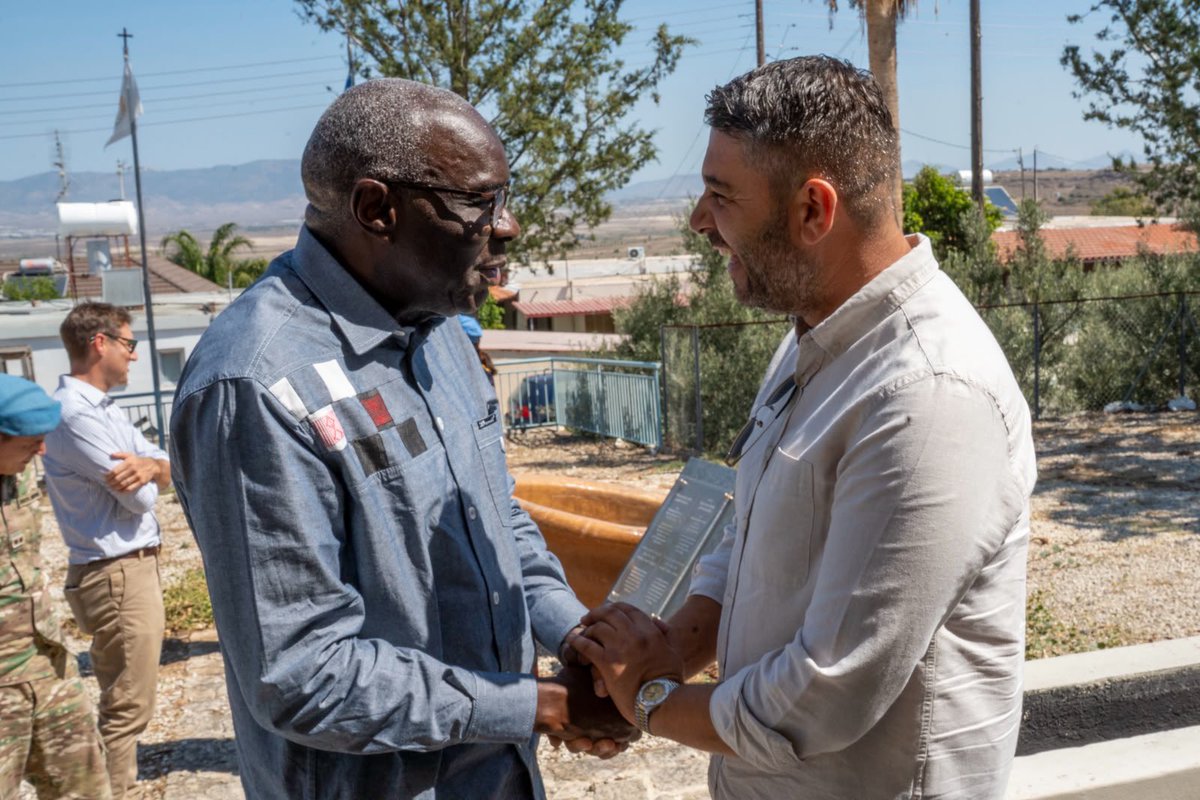 UN_CYPRUS's tweet photo. This morning, top @UN official in #Cyprus, Khassim Diagne, leading a multidisciplinary UNFICYP team, went to the #bufferzone and met with the president of the community council of Deneia, Charalambos Alexandrou, and local farmers, to discuss issues concerning safety and security in the #bufferzone. 🧑‍🌾🤝
 
The meeting provided an opportunity for an open and constructive exchange on the challenges and concerns faced by farmers as they commence seasonal agricultural activities.  Participants discussed practical measures aimed at ensuring safe access to agricultural land and supporting farming operations within the buffer zone.  Diagne reaffirmed UNFICYP’s commitment to maintaining stability and facilitating conditions that enable communities to carry out their daily activities safely and securely.  He welcomed the continued cooperation between #UNFICYP and local stakeholders and emphasized the importance of dialogue in addressing issues of mutual concern. 🕊️✅ #A4P #InvestInPeace