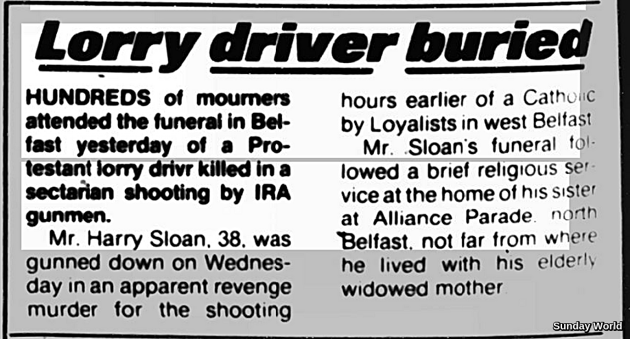OnThisDayPIRA's tweet photo. #OnThisDay in 1987 the IRA murdered Harry Sloan, 38. Lorry driver living with his widowed mother shot 7:40 am walking to lorry, Alliance Parade, N Belfast. IRA said he in UDR; he wasn’t. In-law: “Harry wasn’t interested in politics. He spent the 12th fishing in the Republic” #OTD https://t.co/E6gV2nrQ7m