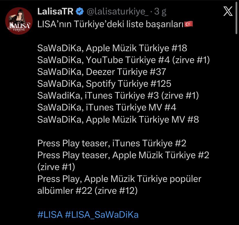 yesiilsue's tweet photo. Merhaba @wearelloud
After the ALWAYS LALISA teaser, we realized that TURKIYE was not among the countries. While there are many fans who love and support Lisa in our country. We are saddened by the absence of Turkiye. Please evaluate this issue more broadly. https://t.co/pyYa4V5p6U