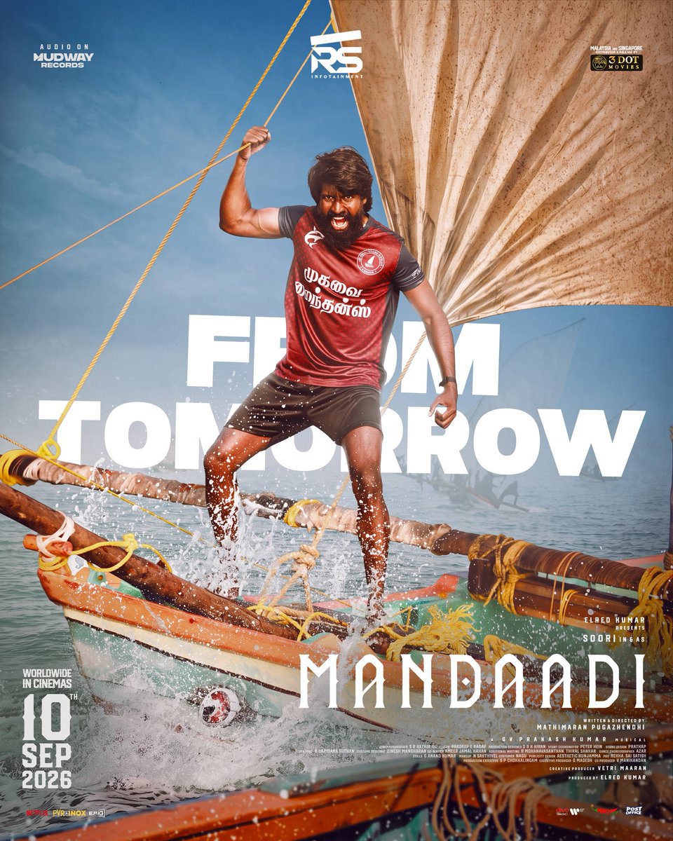 3DotMovies's tweet photo. 🌊⚡ MANDAADI ⚡🌊
A raw sea. A fearless man. A fight for survival! 💥

🎬 WORLDWIDE IN CINEMAS 10 SEPTEMBER 2026!

Get ready for a massive big-screen experience! 💥🔥
MANDAADI The Sea Has Its Own Story! 🌊🔥 @rsinfotainment 

#Mandaadi #MandaadiFromTomorrow 
#Soori #3DotMovies https://t.co/EKHcoyJ3Qo