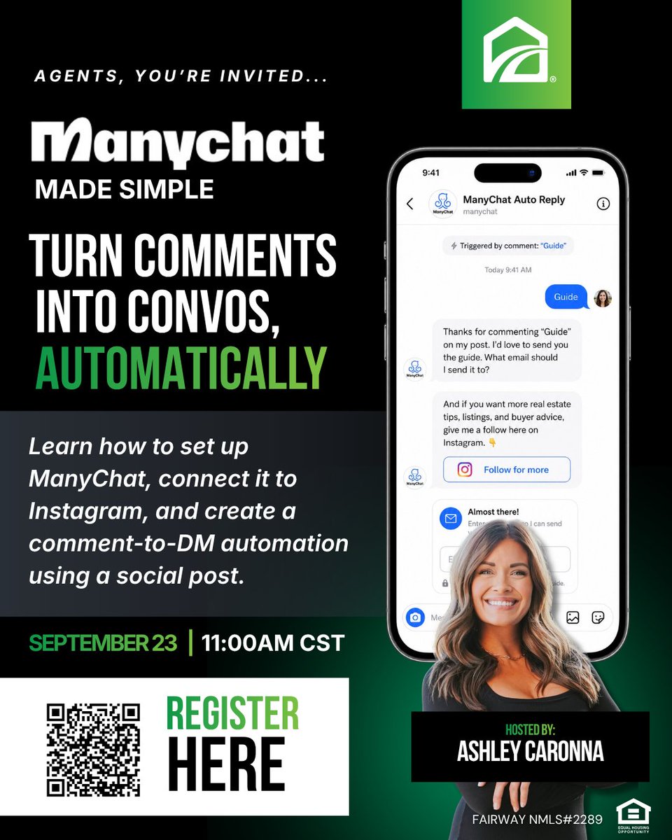 Landon_McCarty1's tweet photo. Our September Social Sales class is focused on how agents can use ManyChat to create a clearer next step when someone engages their content.

This is a true beginner class built around one goal: turning social engagement into follow-up.

Register here: https://t.co/RWKoz5l3Jc https://t.co/RS6lqUMjjw