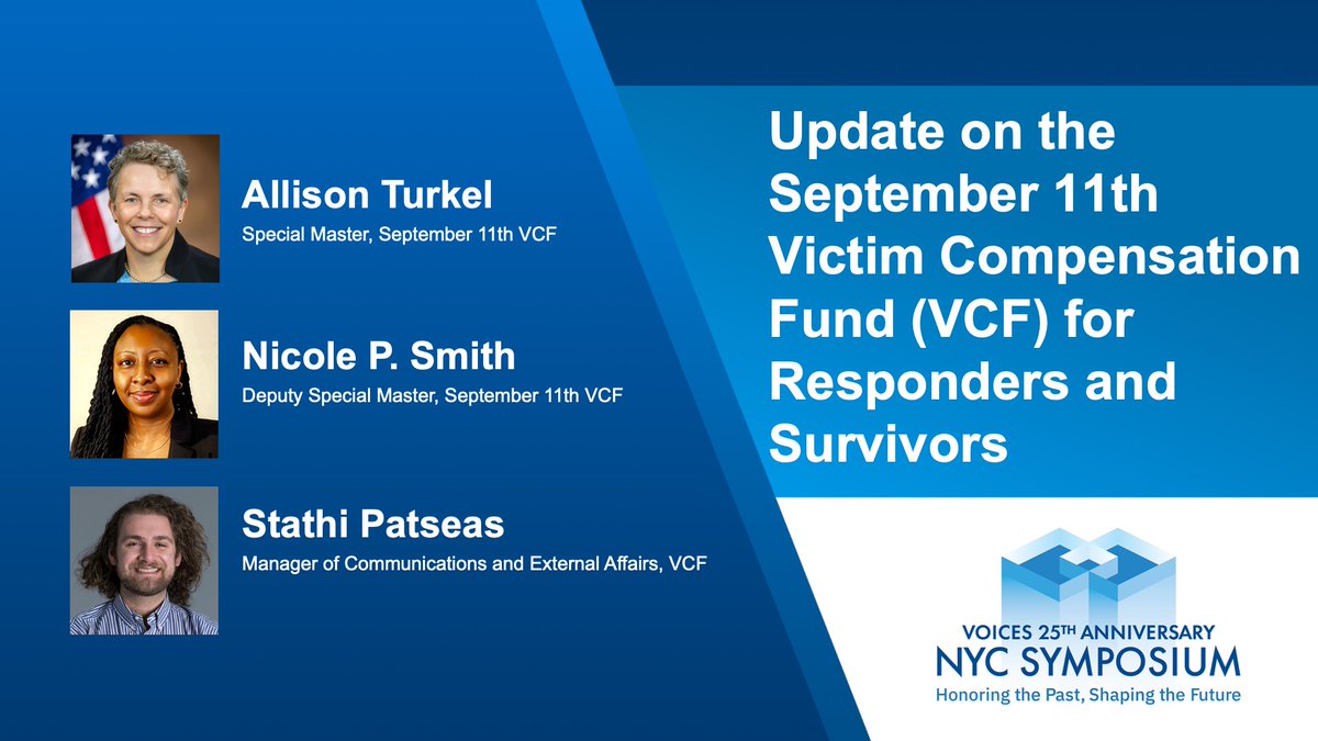 Voices_Center's tweet photo. 🔴 LIVE NOW: VOICES 25th Anniversary NYC Symposium panel “Update on the September 11th Victim Compensation Fund (VCF) for Responders and Survivors” is starting now.

Watch live: https://t.co/f3FGIonijN https://t.co/WjGMgRLrRw