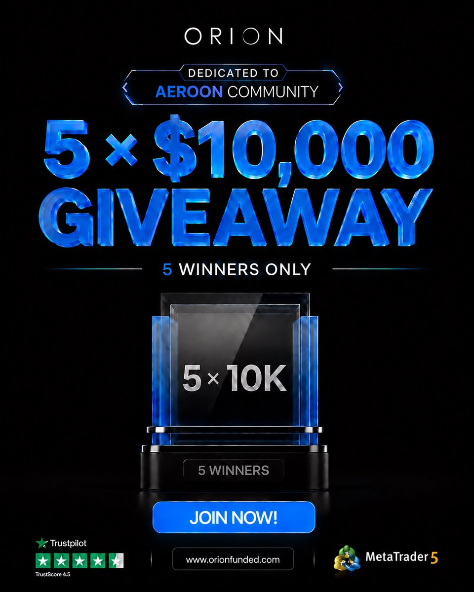 Aeroonfx's tweet photo. 🚨 GIVEAWAY ALERT 🚨
5x$10K Giveaway with @Orionfundedcom 
Enjoy 50% OFF discount with code: AEROONFX50
🔹 Follow :@Orionfundedcom @OrionAffiliates @Aeroonfx @mirngafxacademy 
🔹 Like & Repost this post
🔹 Tag 3 Friends
🔹 Join my TG: https://t.co/BoYJAgJToQ
🔹 Sign up: https://t.co/o8uIGhPEVF?…

🔹Also follow:
@Awelmo1 @Bentrades_ttfm @JadeJMA1 @Jalo_Trader @Ib_Forex01 @Major__Fx 

Winners in 3days