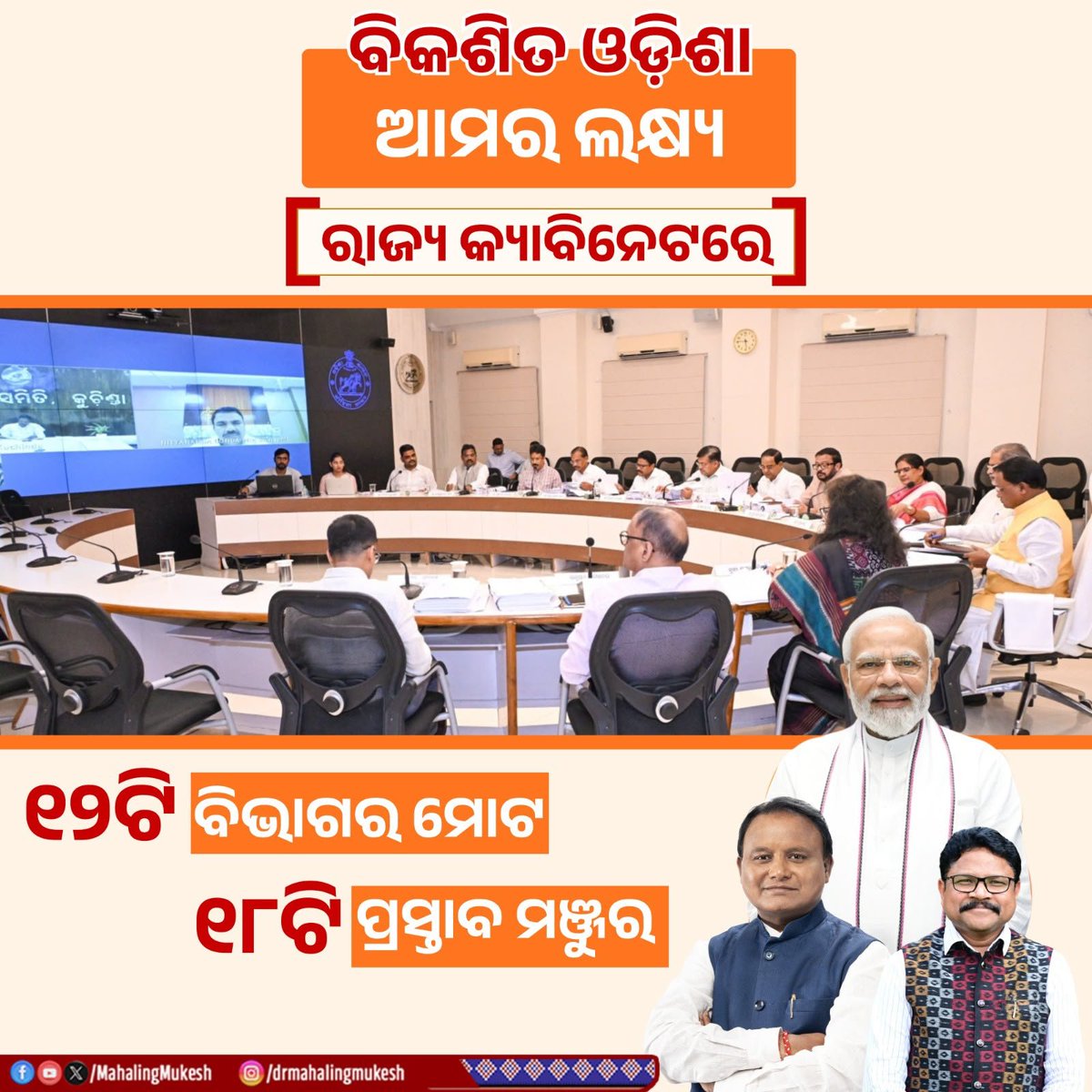 MahalingMukesh's tweet photo. ରାଜ୍ୟର ସାମଗ୍ରିକ ବିକାଶକୁ ତ୍ୱରାନ୍ୱିତ କରିବା ନିମନ୍ତେ ରାଜ୍ୟ କ୍ୟାବିନେଟରେ ମୋଟ ୧୨ ଟି ବିଭାଗର ୧୮ଟି ପ୍ରସ୍ତାବକୁ ମଞ୍ଜୁର ପ୍ରଦାନ କରାଯାଇଛି। https://t.co/7ThuEzhQQl
