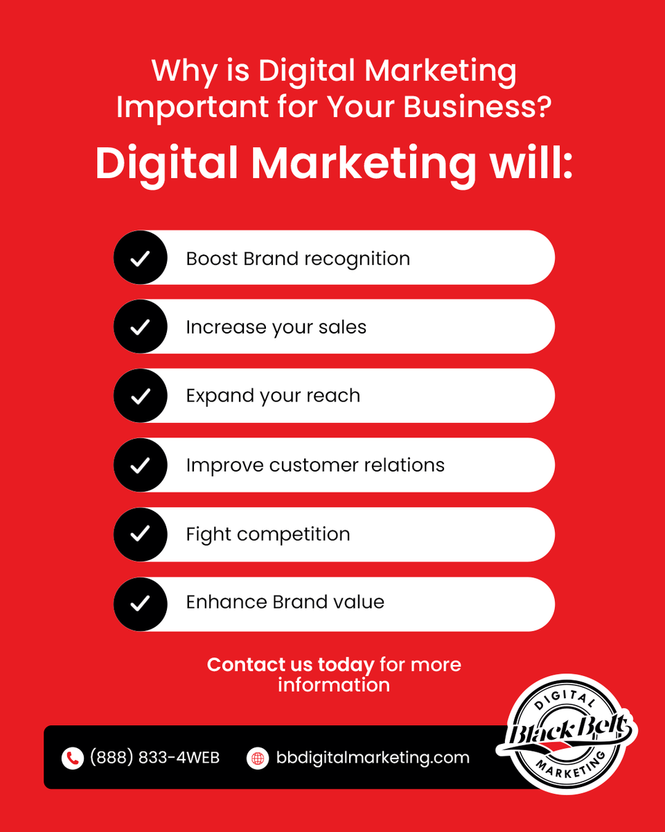 BlackBeltDig's tweet photo. 📈 Why does your business need digital marketing? More visibility, more customers, stronger brand recognition, and more sales. Don’t just compete online. Stand out.

#DigitalMarketing #SEO #LocalSEO #SmallBusinessMarketing #OnlineMarketing #BrandGrowth #BusinessGrowth https://t.co/JiSVhYVCHU