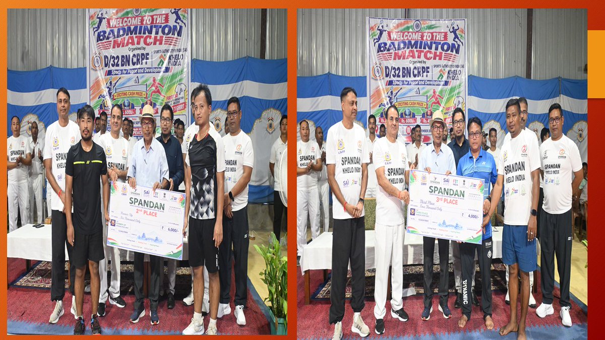 32BNCRPF's tweet photo. The Badminton competition was successfully completed and concluded in a smooth and orderly manner  and prize was duly awarded to the winners. https://t.co/bkZvvmEk08