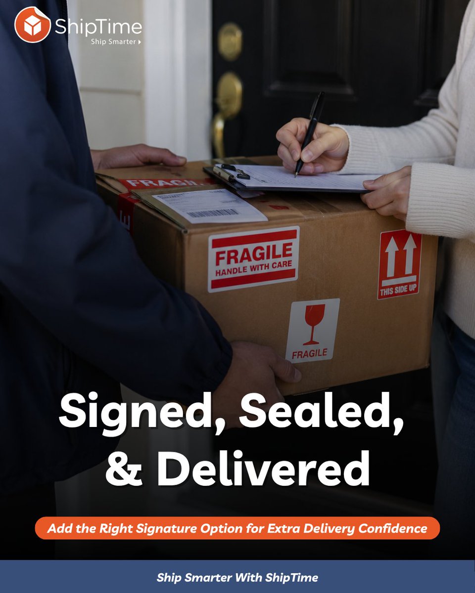 ShipTime's tweet photo. Tracking says delivered. Your customer says, “I don’t have it.” 😬

Signature options can add an extra layer of delivery confirmation📦

With ShipTime, available services may include Signature Required, Adult Signature Required, and Direct Signature Required ✍️ https://t.co/8wQkaonAzz