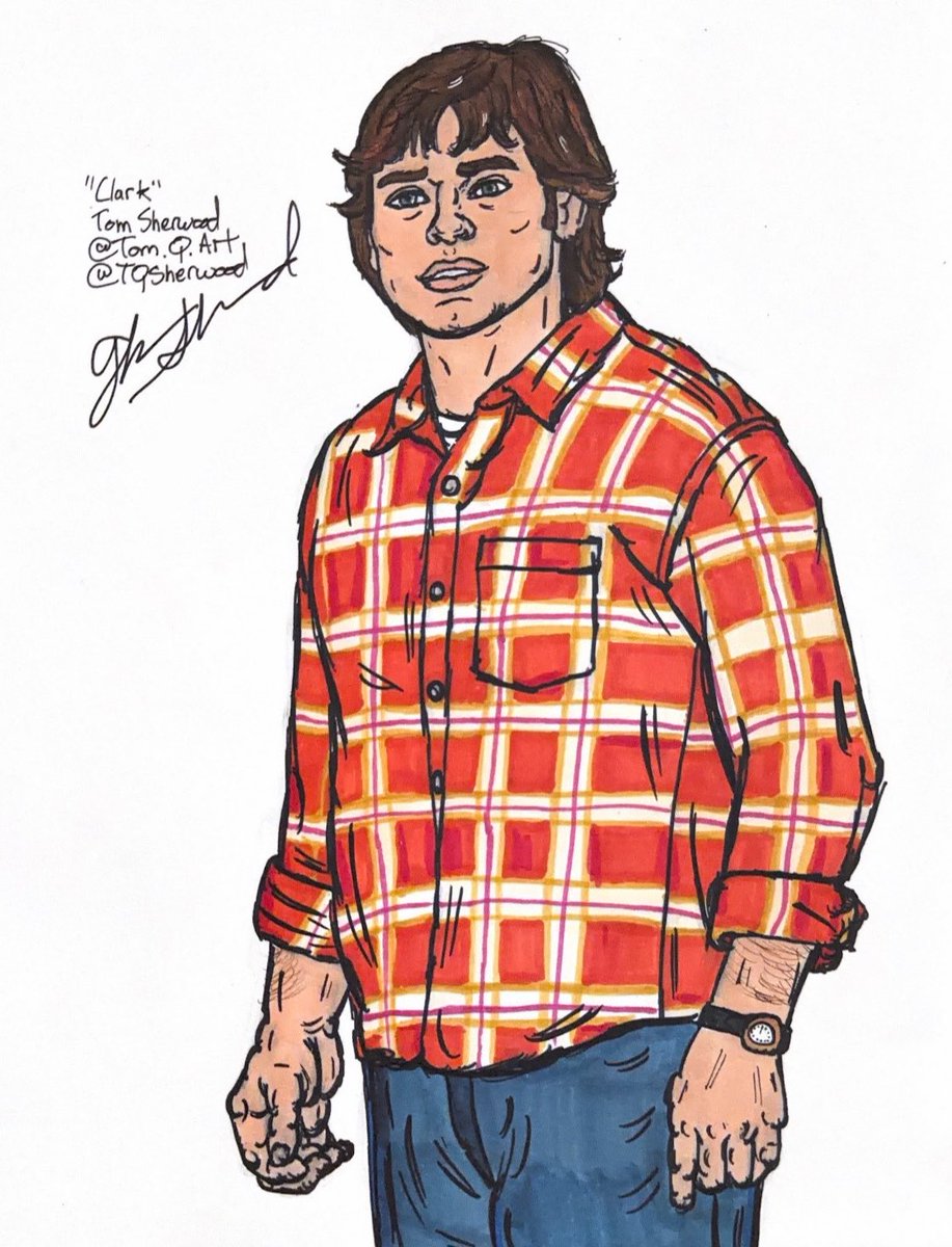 TQSherwood's tweet photo. “Clark.” New artwork celebrating Tom Wellng!! @OttawaComiccon is this weekend and I’m fired up. So I drew Clark Kent from his farm boy roots. #smallville #fanart #tomwelling #clarkkent https://t.co/FHPiO5Miks