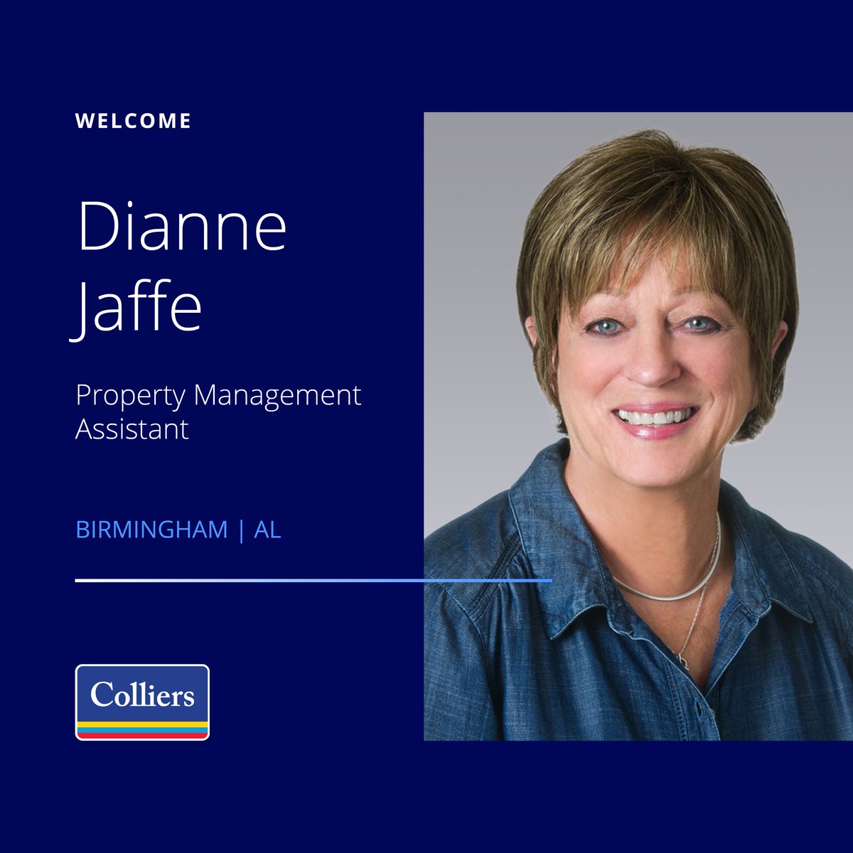 Colliers_AL's tweet photo. Welcome to Colliers | Alabama, Dianne Jaffe!  Dianne joins us as a Property Management Assistant and will be working with our team at the corporate office. We’re excited to have her on board!

#ColliersAlabama #WelcomeToTheTeam #PropertyManagement https://t.co/k5DvvojLcj