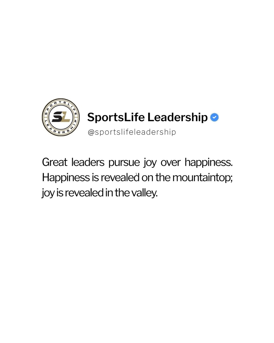 sportslifeteam's tweet photo. Happiness comes and goes.
Joy remains because it's rooted in Christ, not circumstances.

Great leaders choose joy in every season. https://t.co/2Nst7azUcs