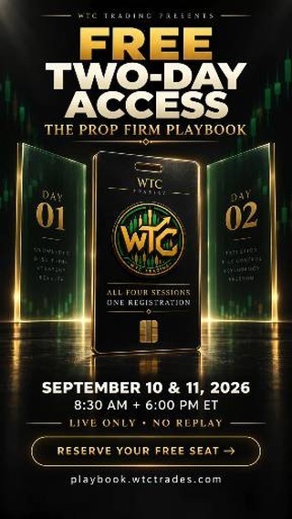 WuTangClam36's tweet photo. This week, we’re opening up FREE 2-DAY ACCESS to the Performance Lab.

We’ll be breaking down the market LIVE, taking trades LIVE, and teaching the rules traders need to understand when trading with prop firm capital.

Because passing the account is one thing.

Keeping it long enough to get paid is another.

Free 2-Day Live Access
September 10 & 11
8:30 AM + 6 PM ET

Reserve your free seat.

Trading involves risk. Educational purposes only.

#PropFirmTrading #FuturesTrading