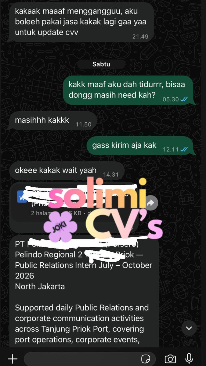 seeequoia's tweet photo. Gokil! seminggu dapet 3 testi CV ATS bikinan solimy tembus semuaa 🔥🔥
Yuk yg mau dibantu bikin CV merapat ya, FREE konsul&amp;revisi! Bikin Portofolio&amp;Linkedin ready juga
💌handle recruiter aktif 2,9th, payment di akhir
🍒Include word+pdf
#zonauang #cvats #jokitugasmurah https://t.co/ofUV8Shkyg