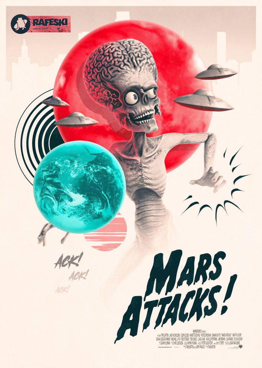 rafeski_'s tweet photo. ACK! ACK! ACK! π½πΈ
In commemoration of the recent 4K release (which is excellent!), here's a quasi-retro tribute for MARS ATTACKS!
@WBHomeEnt @PosterSpy @PosterEscape #MarsAttacks #JackNicholson #TimBurton https://t.co/YEkrDWkWJ8
