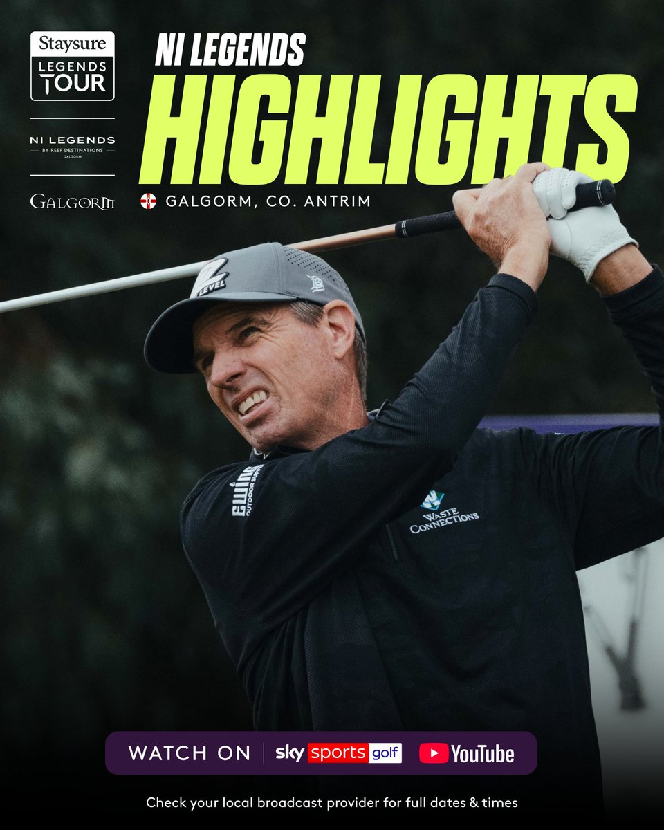 euLegendsTour's tweet photo. Relive the action from Galgorm 📺
 
The NI Legends highlights show is on Sky Sports Golf today.
 
Catch the biggest moments, including Steve Alker making it three wins in three weeks across PGA TOUR Champions and the Staysure Legends Tour.
 
#StaysureLegendsTour #NILegends https://t.co/LT1ZEQtHWC