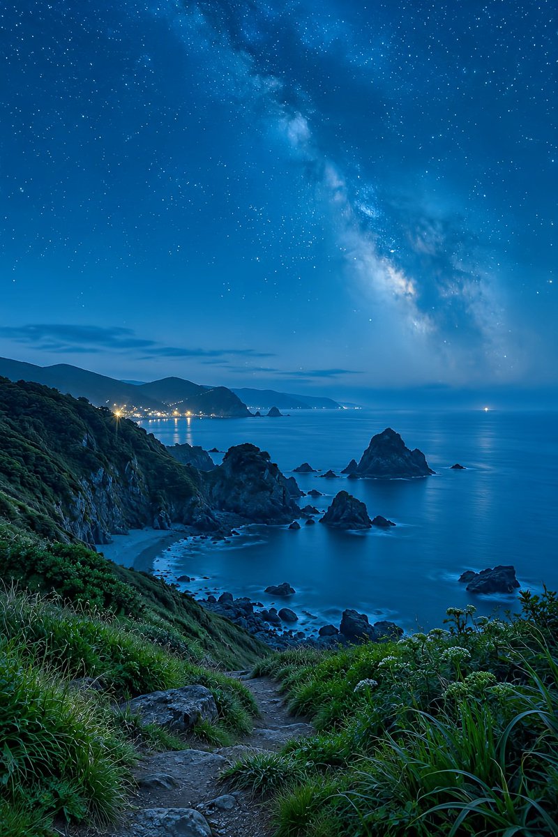 _ai_nature_art's tweet photo. 夏の終わりに歩く星空の木道🌌
夜風が気持ちいい季節、ようやく近づいてきましたね 🌿✨ https://t.co/yvXMSyucD7
