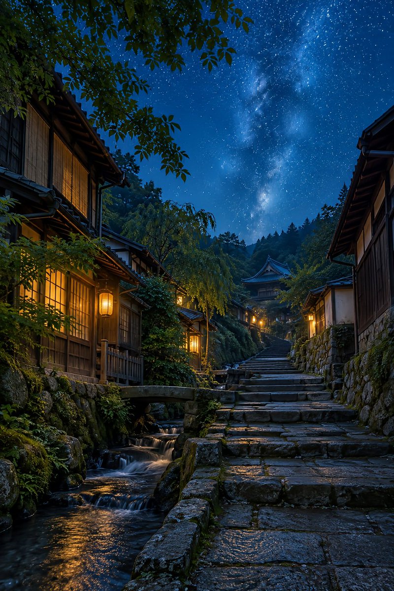 _ai_nature_art's tweet photo. 夏の終わりに歩く星空の木道🌌
夜風が気持ちいい季節、ようやく近づいてきましたね 🌿✨ https://t.co/yvXMSyucD7
