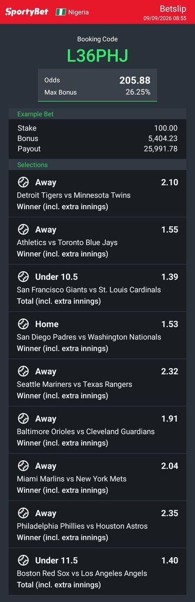 MasterDivine22's tweet photo. #sporty #sportybet #bookingcode 
Baseball game today https://t.co/AiCyAAVMwg