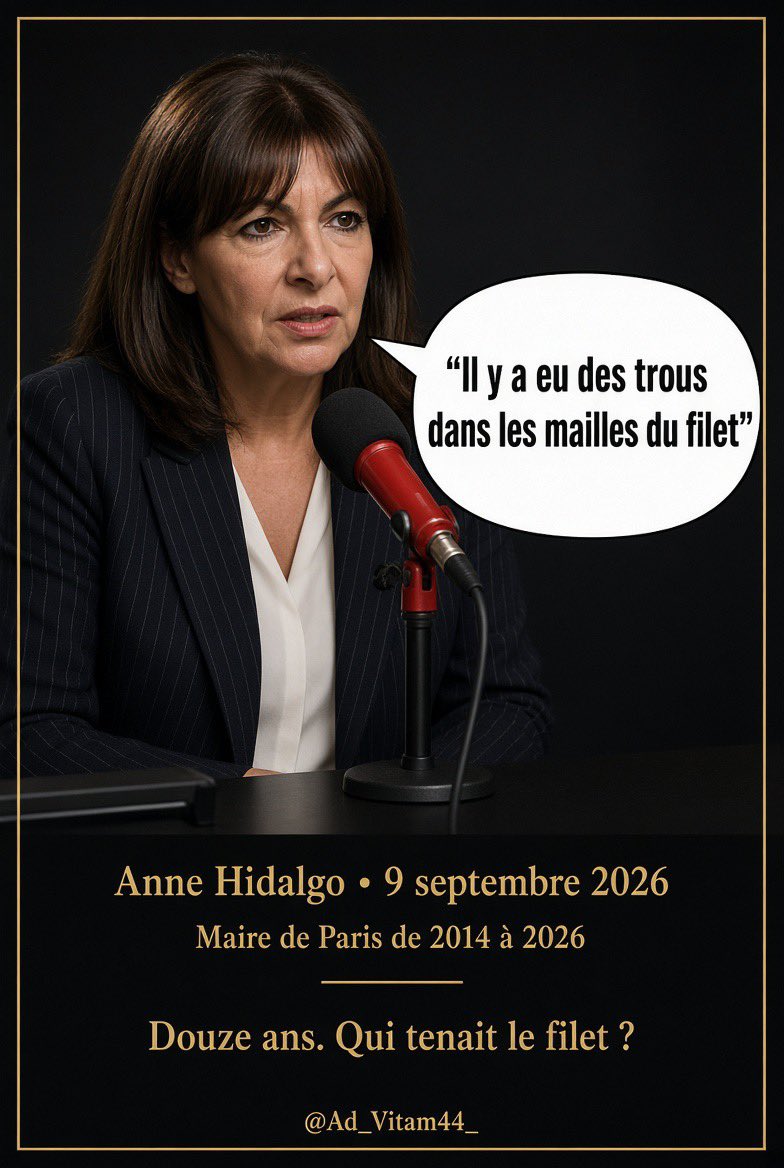 Ad_Vitam44_'s tweet photo. « Des trous dans les mailles du filet. »
C’est la formule d’Anne #Hidalgo ce matin sur #France_Inter, au sujet des violences dans le périscolaire parisien.
Elle a été maire de Paris de 2014 à 2026. Le recrutement des animateurs, c’est la Ville. Dès 2015, un rapport de l’Inspection générale de Paris alerte sur les risques d’infractions sexuelles commises par des agents municipaux sur des mineurs.
Des familles portent plainte. Des dizaines d’animateurs ont été suspendus.
Elle dit partager la douleur, regretter de n’avoir pas été aux réunions et parle de « trous dans le filet ».
Un filet, on le tend. On le contrôle. On le répare. Pendant douze ans.
Les enfants n’avaient pas à passer entre les mailles.
La responsabilité politique, si.
@Ad_Vitam44_