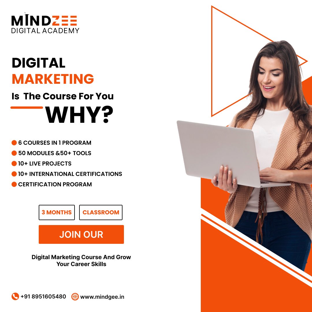 Mindzeetraining's tweet photo. 🚀 Build Your Digital Marketing Career with Mindzee!

Learn practical skills, work on live projects &amp; grow your career in just 3 months. 🎯

📚 6 Courses | 50+ Tools | 10+ Live Projects
🎓 10+ International Certifications
💻 Classroom Training https://t.co/Myx05T8QgI