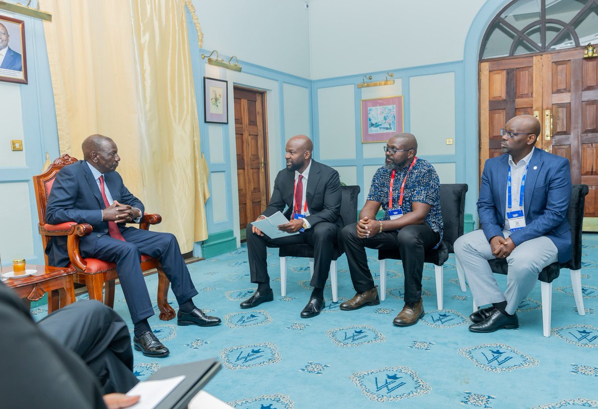 WilliamsRuto's tweet photo. Held discussions with Google’s Managing Director for Africa Alex Okosi on accelerating the expansion of Kenya’s digital infrastructure and strengthening the digital ecosystem to scale up digital trade, innovation and opportunities for young people on the sidelines of AmCham Business Summit in Nairobi.

Also met American Tower Corporation Senior Director for Public Affairs and Regulatory in Africa Deean Fontaine on our plans to grow digital connectivity and infrastructure that supports Kenya’s digital economy.

With 4,542 towers across Kenya, American Tower Corporation is an important partner in our efforts to build the infrastructure required to facilitate trade, connect communities and unlock greater economic opportunities.

We will continue working with global technology and infrastructure partners to position Kenya as a leading digital economy in Africa.