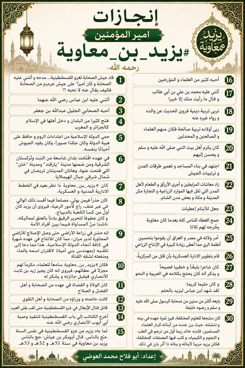 MohamedAlawadh1's tweet photo. هذا هو يزيد بن معاوية رحمه الله و هذه هي انجازاته. https://t.co/prddENmq1H