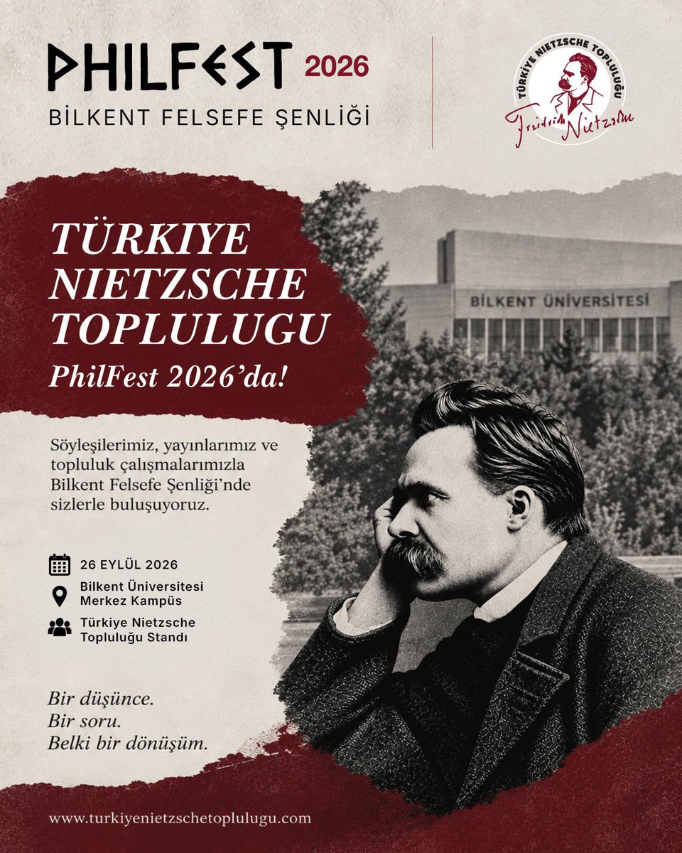 irazya's tweet photo. Türkiye Nietzsche Topluluğu 26 Eylül’de Bilkent Üniversitesi’nde gerçekleştirilecek #Philfest Felsefe Şenliği’nde olacak.
Nietzsche felsefesi üzerine kafa yoran, merak eden ve söyleşmek isteyen herkesi topluluğun çalışmaları hakkında bilgi almak ve sohbet etmek üzere standımıza bekliyoruz.