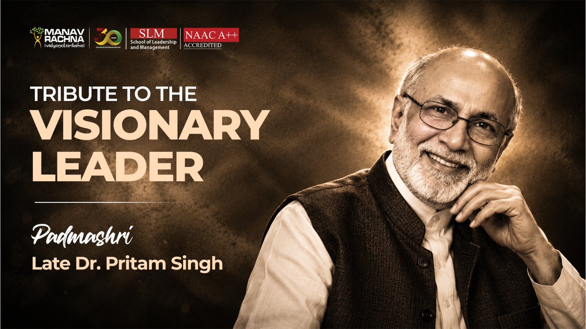 manav_rachna's tweet photo. https://t.co/FylMpdqAHt

Some legacies are built over decades. Some ideas become institutions. And some visionaries leave behind a way of thinking that continues to shape generations.

At Manav Rachna, we have been privileged to learn from and be guided by Padma Shri Dr. Pritam Singh, whose association with the institution has been instrumental in strengthening its leadership and management ecosystem. His pivotal role in establishing the Strategic Mentoring Board at the School of Leadership and Management laid the foundation for a culture where leadership is not merely taught, but continuously reimagined.

Manav Rachna International Institute of Research & Studies (MRIIRS) has carried forward a legacy of academic excellence and institution-building. And within this journey stands PRISM, conceived in memory of and as a tribute to Dr. Pritam Singh, an intellectual endeavour that brings together Indian ethos, global paradigms and contemporary leadership thought.

In 2024, the School of Leadership and Management hosted PRISM, creating a powerful confluence of ideas, perspectives and leadership wisdom. Today, we bask in that legacy once again as PRISM returns in 2026, bigger in ambition, richer in dialogue and stronger in its purpose.

A legacy of thought does not stand still. It evolves with every new conversation.

Join the dialogue at PRISM 2026 here: 
https://t.co/RMmKvWbrjP 

#SchoolOfLeadershipAndManagement #MRIIRS #StrategicMentoringBoard #IndustryAcademia #LeadershipEducation #ManagementEducation #FutureLeaders #IndustryInsights