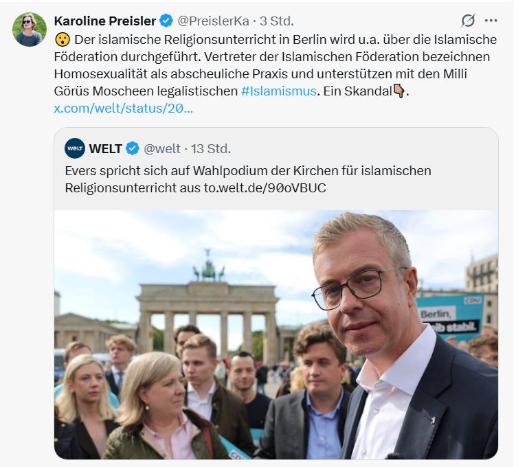 Mausebaer17's tweet photo. Was man hier mal wieder schön sieht, ist, dass es der Preisler-Bubble nicht um Islamismus, sondern um den Islam geht. Ich wäre ja generell gegen Religionsunterricht an Schulen. Der katholische Religionslehrer an unsere Schule stand auf kleine Jungs. Das wusste jeder. #noFDP https://t.co/RK1rcThib0