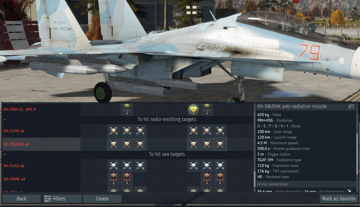 cicada_WT's tweet photo. Su-30系、Su-34、MiG-35に新たな対レーダーミサイルのKh-58UShEが追加されてるけど、今のところKh-31PDと比べてあまり見るべきところはないような
#WarThunder
#Devserver https://t.co/hMZjJkY52f