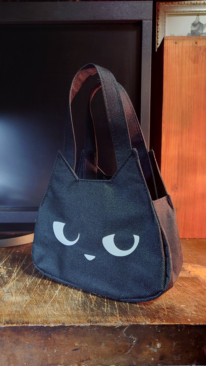 urahanabi's tweet photo. KALDIの今年のハロウィン。黒猫のちっちゃいバッグが、すごくしっかりしたキャンバス生地で自立するので、手帳類を入れて家の中で持ち歩くのに最適です。#私的手帳覚書 https://t.co/cy1FQqVw4p