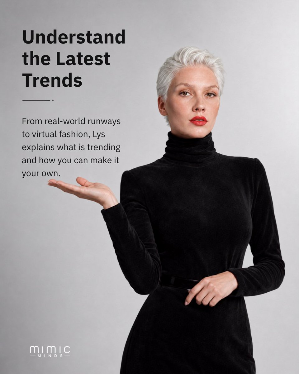 Mimic_minds's tweet photo. From discovering the colours and silhouettes that suit you to restyling your wardrobe and understanding the latest trends, Lys makes everyday fashion feel effortless.

#AIFashion #VirtualStylist #DigitalHuman #AIAvatar #DigitalFashion https://t.co/rjPGieoWBv