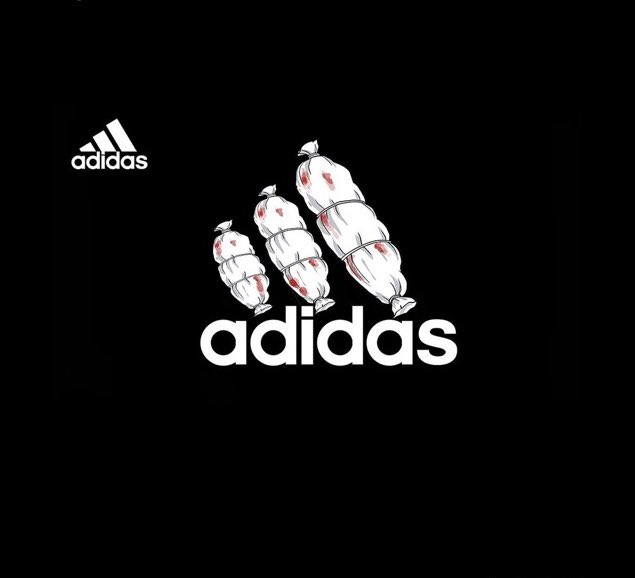 _tevhidgundemi's tweet photo. Adidas reklamına Gazze göndermesi

Adidas’ın, 2021’de işgalci İsrail ordusunda görev yaptığı sırada sol bacağını kaybeden eski asker Shalev Biton’u reklam yüzü olarak kullanması tepkilere yol açmıştı

Reklama yönelik tepkiler sürerken bir çizgi roman sanatçısı Adidas logosunu Gazze’de yaşananları ve Filistinlilerin maruz kaldığı saldırıları yansıtacak şekilde yeniden tasarlayan çalışmalar hazırladı.