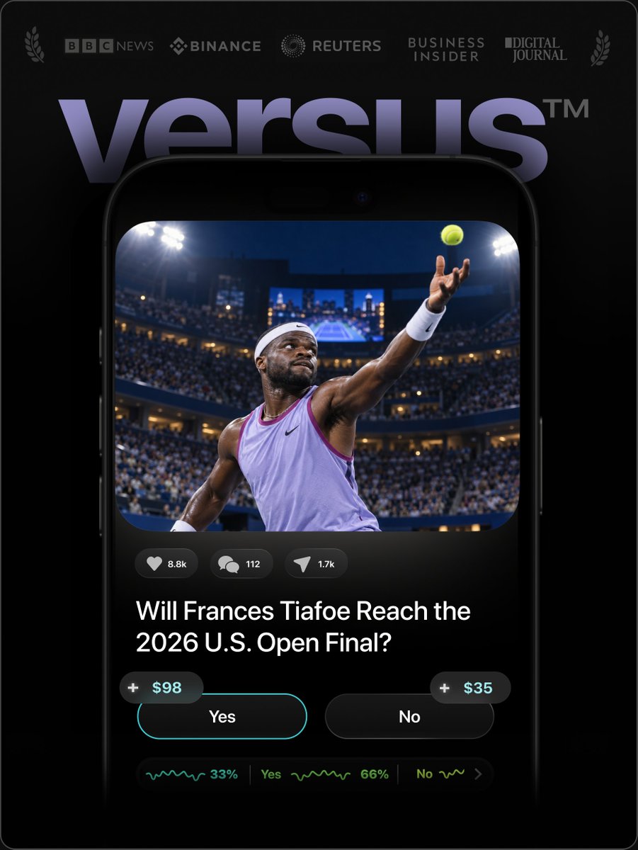 versusapp's tweet photo. Frances Tiafoe has battled his way into another U.S. Open semifinal after completing a thrilling five-set comeback against Alex Michelsen. Now, one victory stands between him and a place in the final.

Can Tiafoe take the next step on home soil?

Make your prediction on versus: https://t.co/VS5urHweQt

#PredictionMarkets #USOpen #Tennis #SportsNews