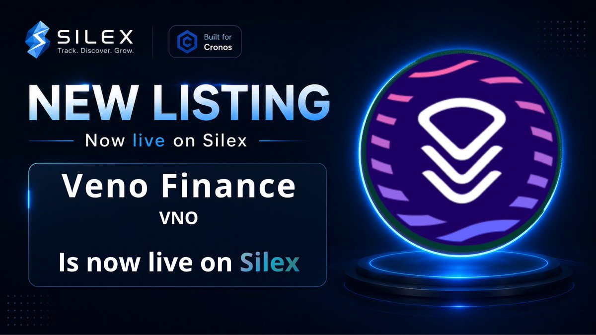 Silex_Network's tweet photo. 🚨 NEW LISTING ON SILEX  Welcome
@VenoFinance 
$VNO to Silex.         
⚡️Now discoverable across our Cronos platform with live market data, project information and tracking tools.         🔎https://t.co/ZW2o6vv5BW

 ⚒️Building on Cronos and want to get listed? Apply here: https://t.co/gBKA7HFIdp